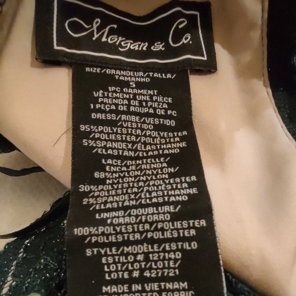 MORGAN AND CO. LACE SEQUINED SPAGHETTI STRAP NETTING WAIST PROM DRESS SIZE 5 - Picture 7 of 8